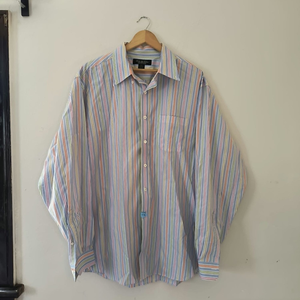 Brooks Brothers Country Club Mens Multi Stripes Button Down Collared Shirt Sz XL